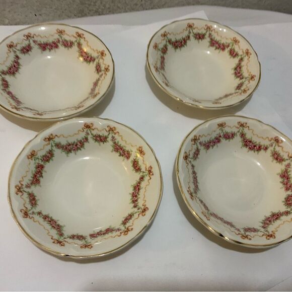 Edwin M.Knowles Semi Vitreous Vtg Wild Rose 5”  bowl Set of 4 Fruit/Dessert Bowl - Picture 3 of 9